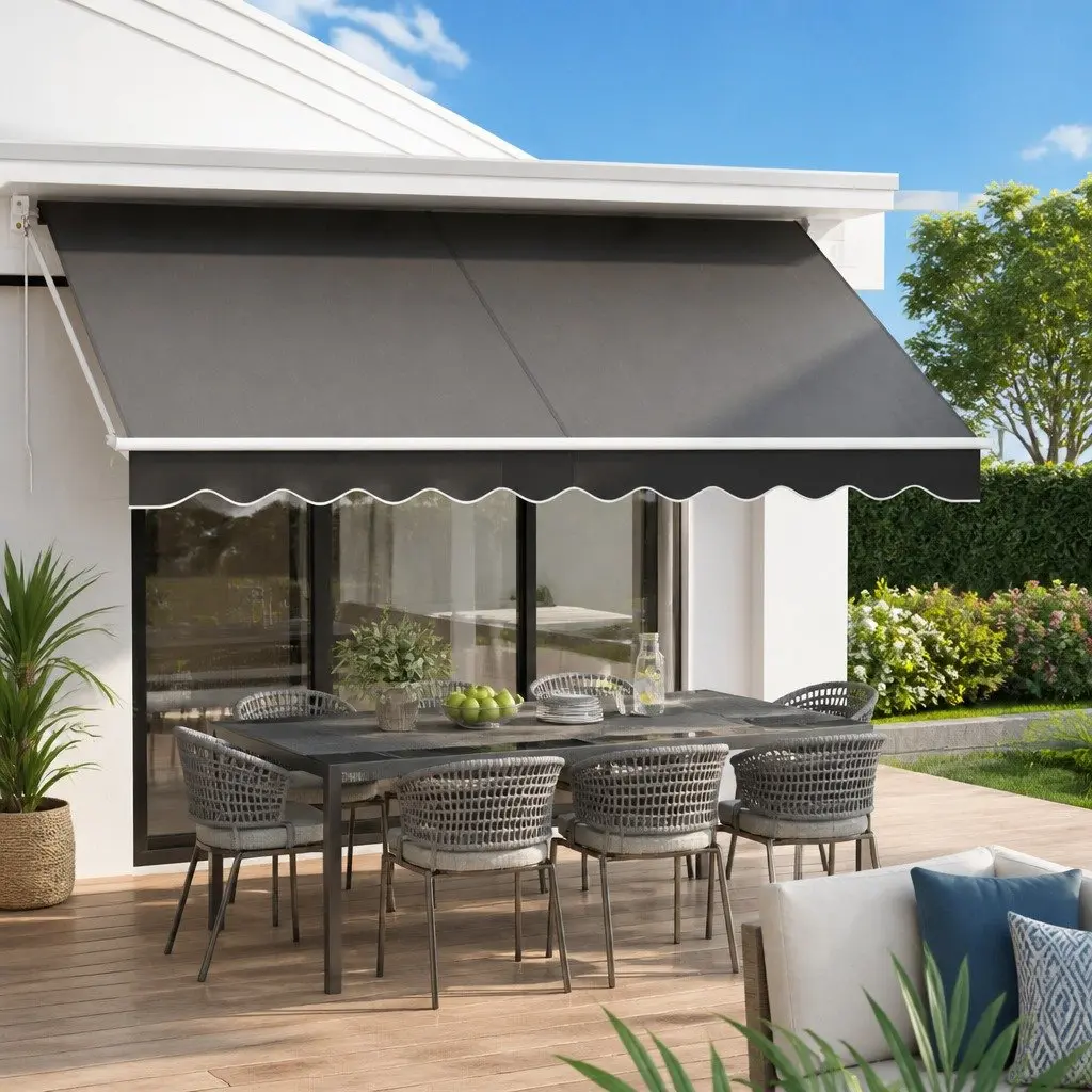 Folding Arm Awning for Patios and Gardens 4.5M x 2.5M Grey