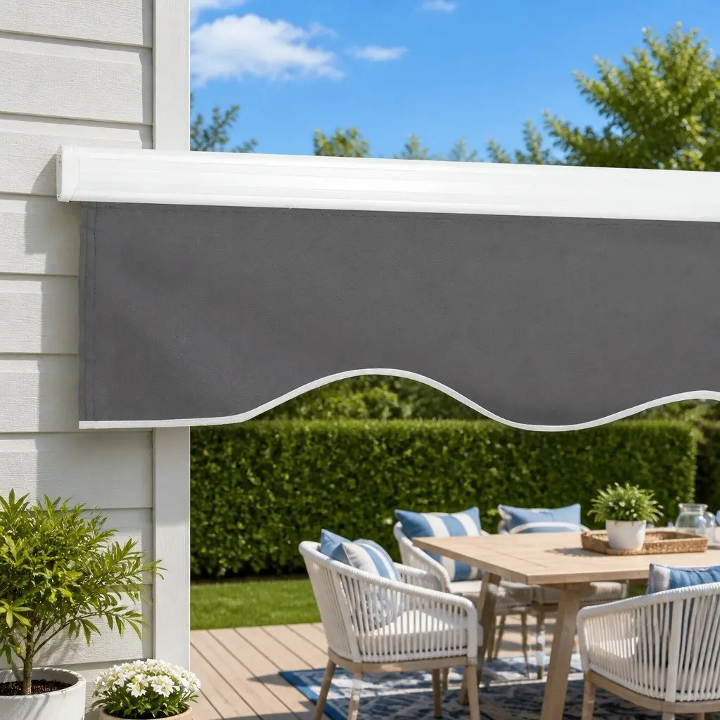 Folding Arm Awning Manual Hand Crank Aluminium Frame 4.5M x 2.5M Grey