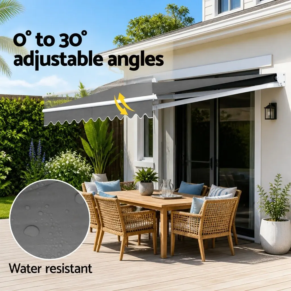 Folding Arm Awning Manual Hand Crank Aluminium Frame 4.5M x 2.5M Grey
