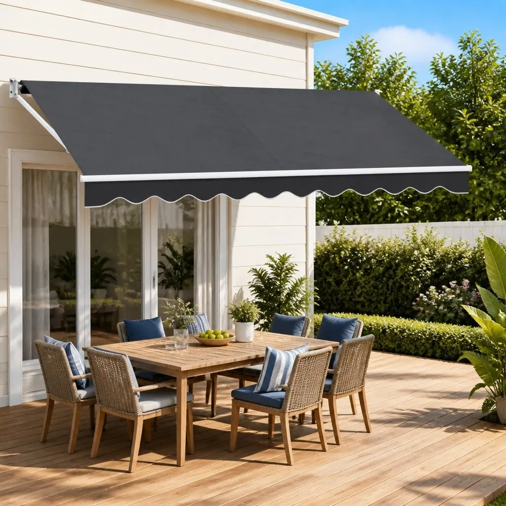 Folding Arm Awning Manual Hand Crank Aluminium Frame 4.5M x 2.5M Grey