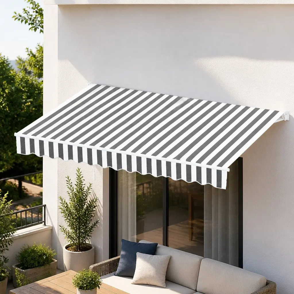 Retractable Folding Arm Awning Manual Hand Crank Sunshade 4.5M x 3M Grey