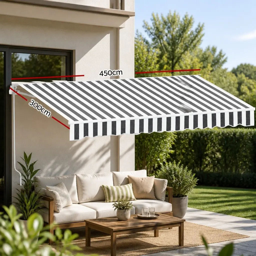 Folding Arm Awning Aluminium 4.5M x 3M Grey