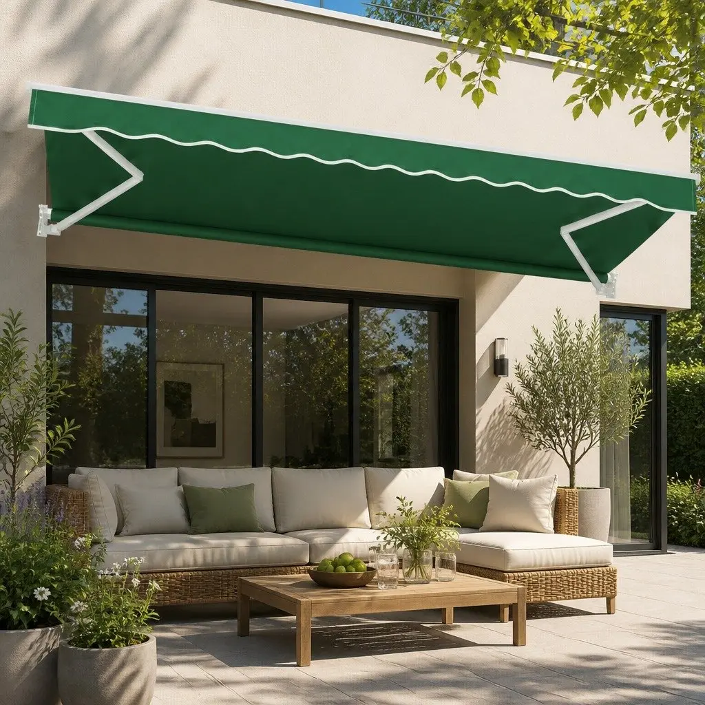 Retractable Folding Arm Awning Aluminium Frame 5m x 3m Dark Green