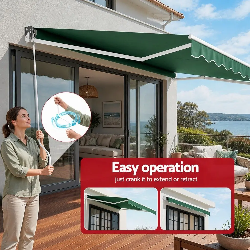 Retractable Folding Arm Awning Aluminium Frame 5m x 3m Dark Green