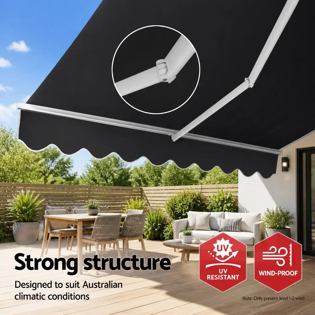 Folding Arm Awning Manual Retractable Sunshade Aluminium Frame Polyester Fabric 5m x 3m Grey