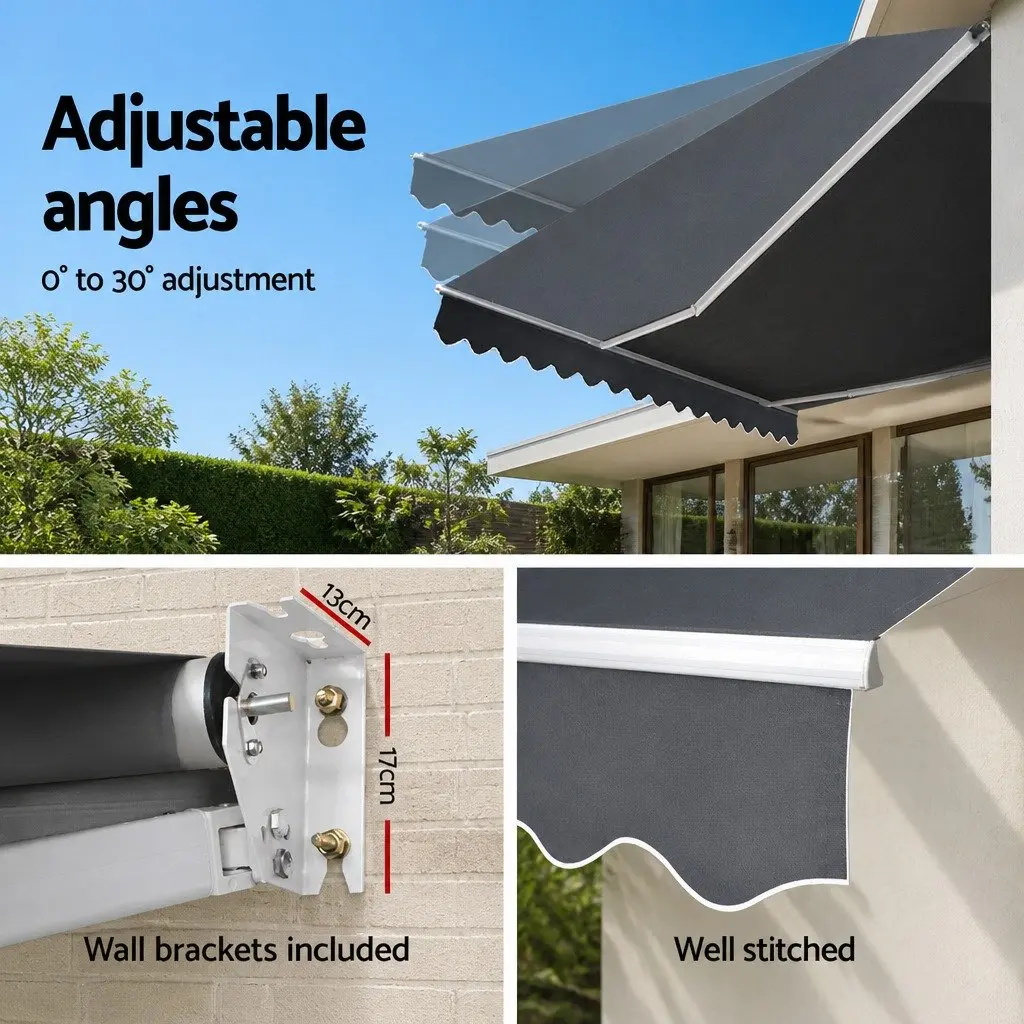 Folding Arm Awning Manual Retractable Sunshade Aluminium Frame Polyester Fabric 5m x 3m Grey