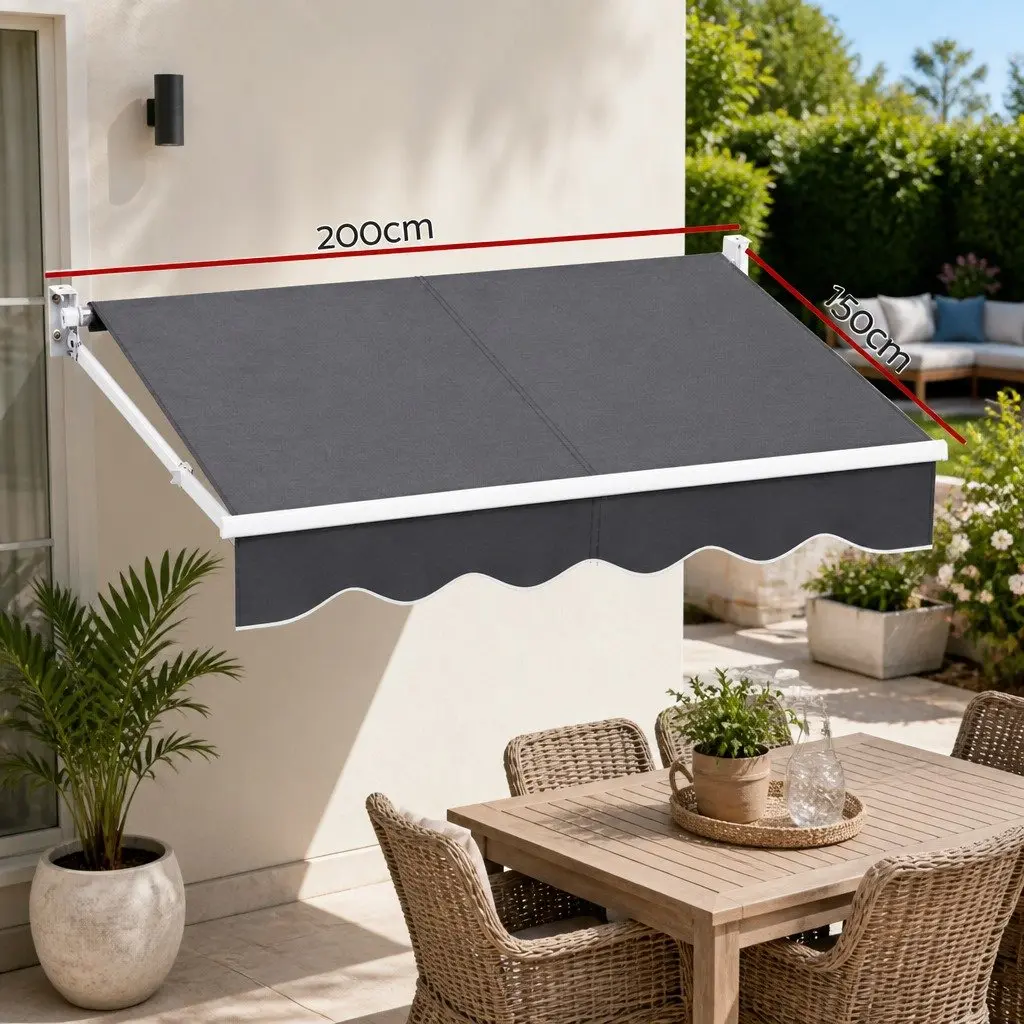 Folding Arm Awning Motorised Aluminium 2m x 1.5m Grey or Green Polyester Sunshade