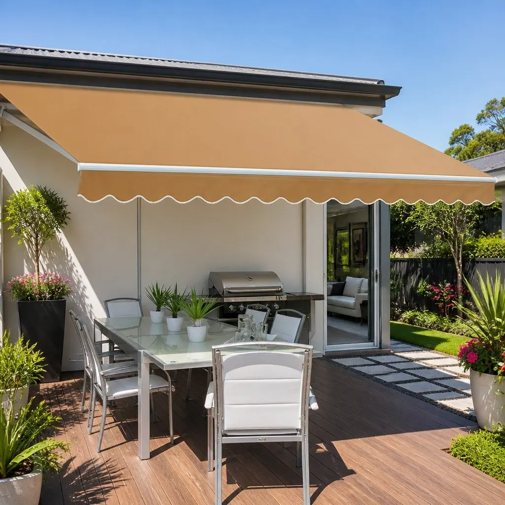 Retractable Folding Arm Awning Motorised Remote Control Aluminium Frame Polyester Fabric 2.5m x 2m Beige Grey