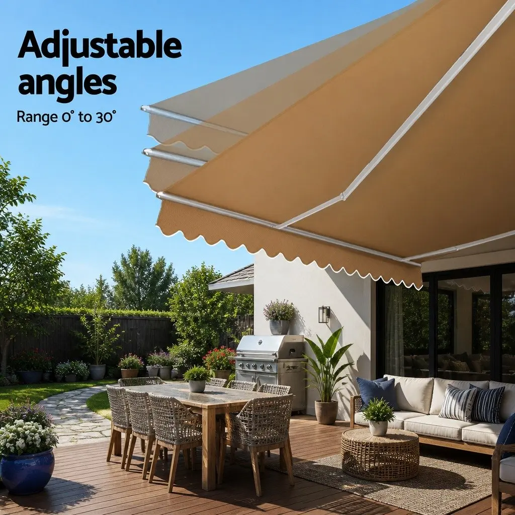 Retractable Folding Arm Awning Motorised Remote Control Aluminium Frame Polyester Fabric 2.5m x 2m Beige Grey