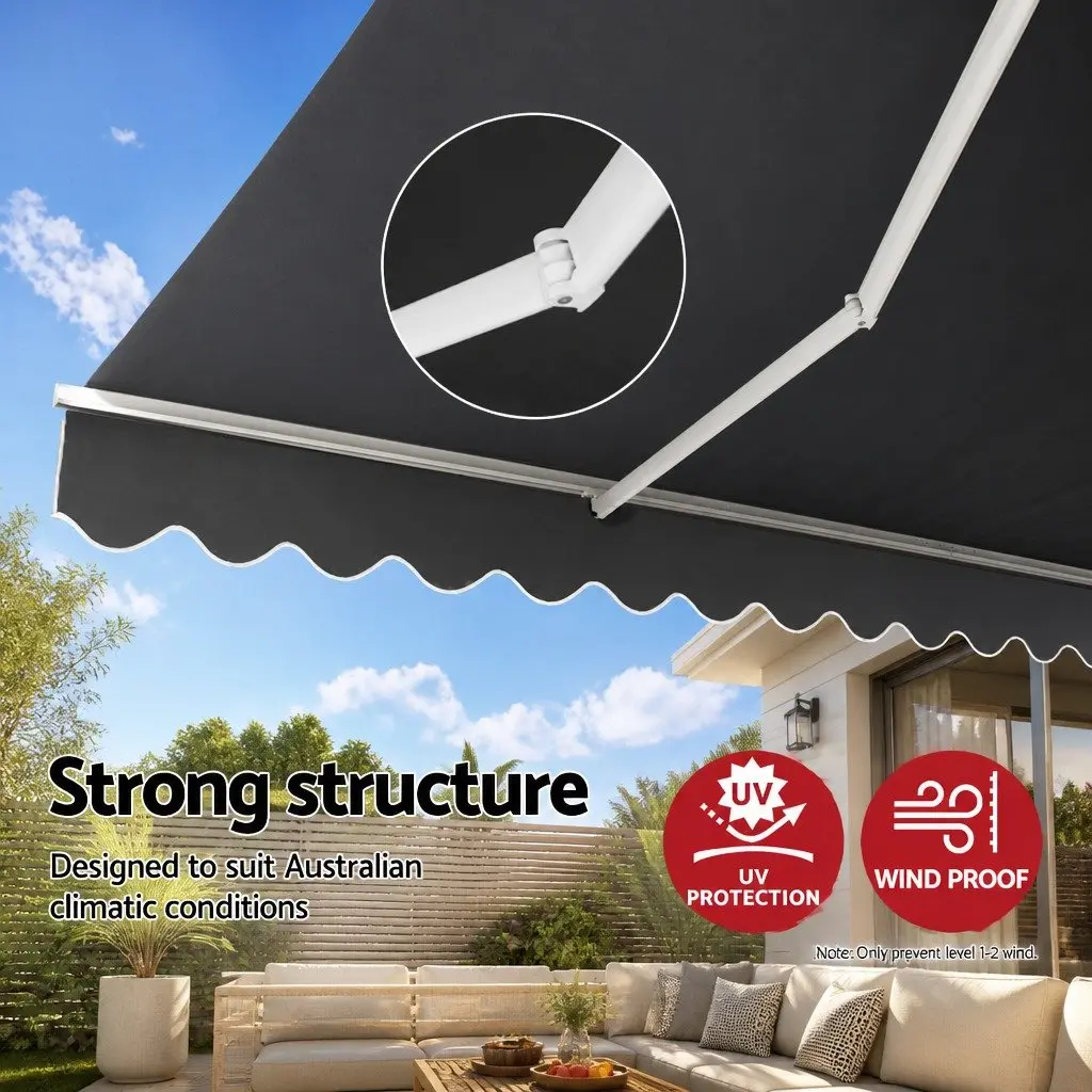 Motorised Retractable Folding Arm Awning 2.5M x 2M Grey Polyester Aluminium