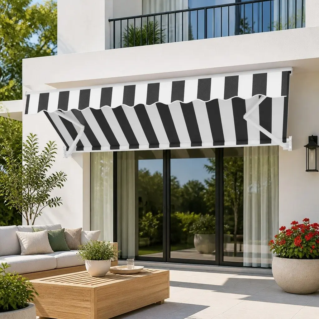 Motorised Retractable Folding Arm Awning Aluminium Frame 2.5m x 2m Grey