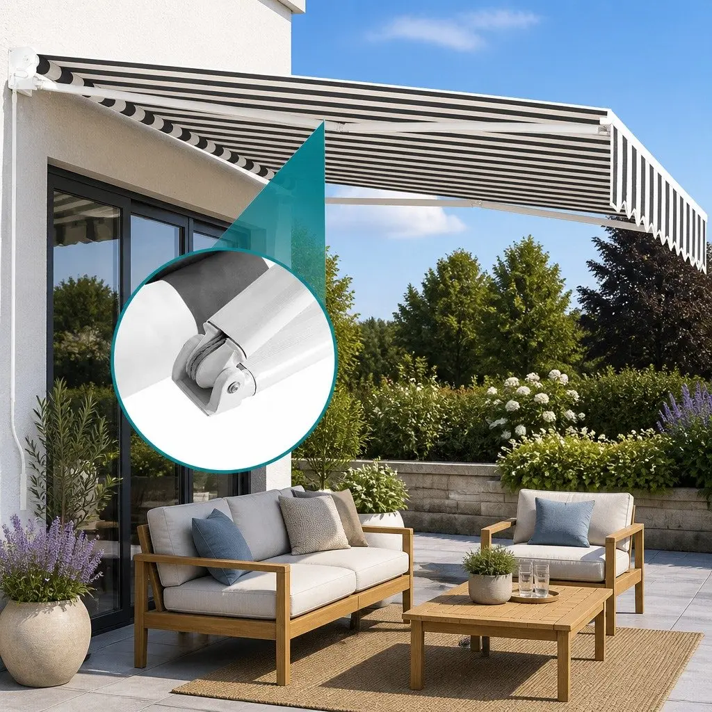 Motorised Retractable Folding Arm Awning Aluminium Frame 2.5m x 2m Grey