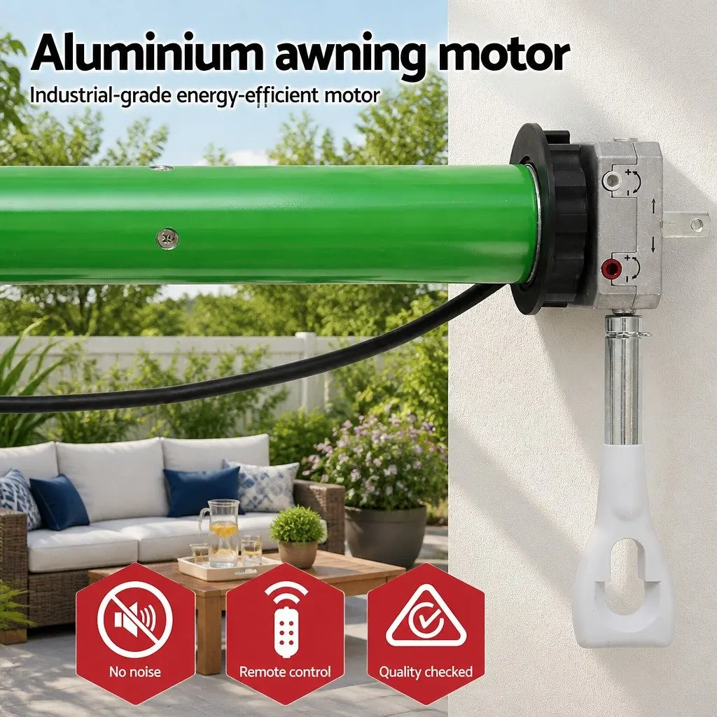 Folding Arm Awning Motorised Remote Control 3m x 2.5m Aluminium Green White Grey