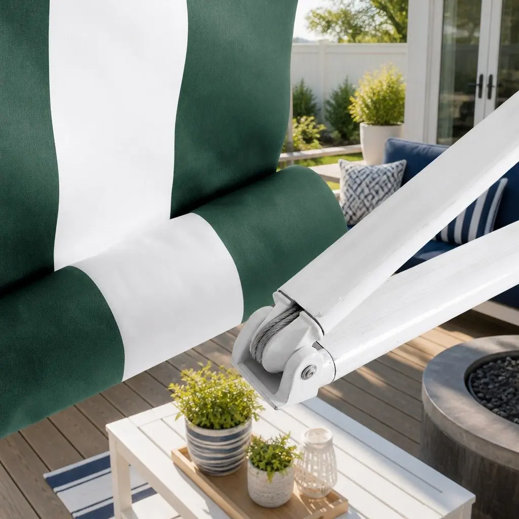 Folding Arm Awning Motorised Remote Control 3m x 2.5m Aluminium Green White Grey