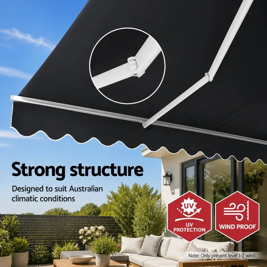 Motorised Retractable Folding Arm Awning 3m x 2.5m Grey Polyester