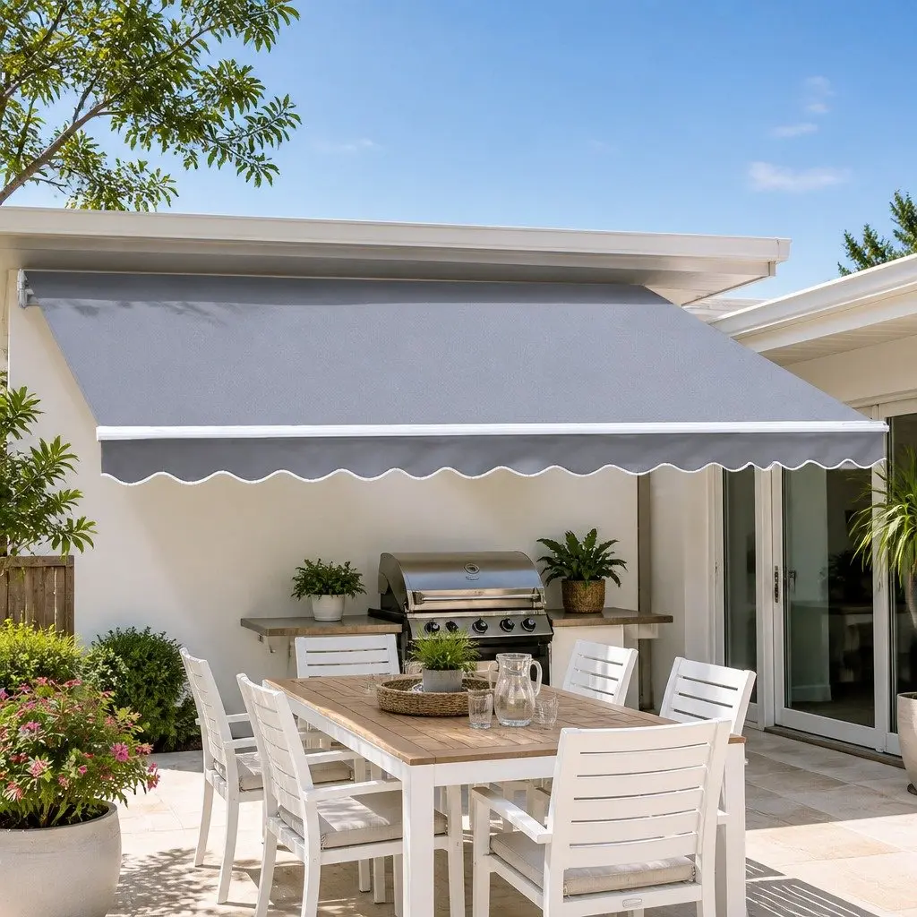 Motorised Retractable Folding Awning Aluminium 3m x 2.5m UV Water Resistant Pearl Grey Green