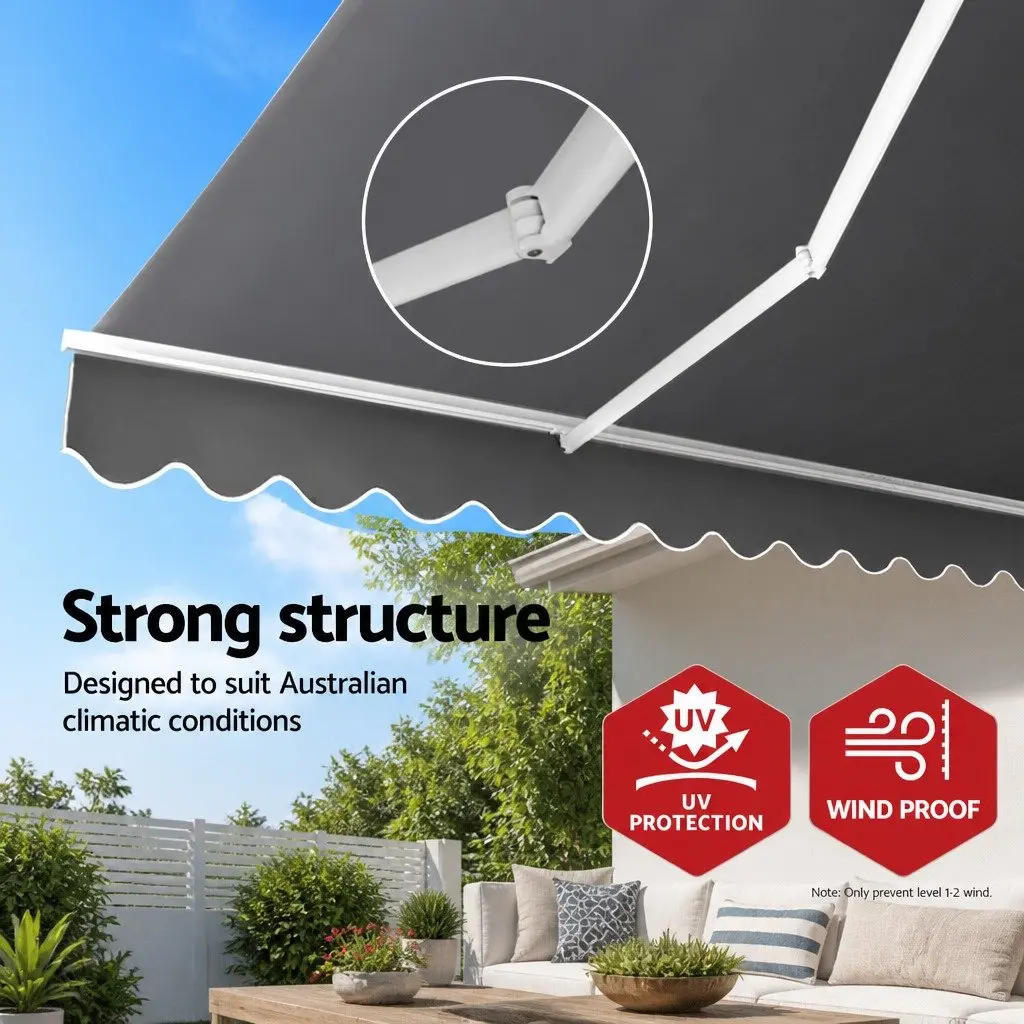 Motorised Retractable Folding Awning Aluminium 3m x 2.5m UV Water Resistant Pearl Grey Green