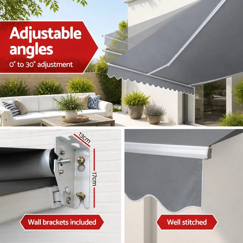 Motorised Retractable Folding Awning Aluminium 3m x 2.5m UV Water Resistant Pearl Grey Green