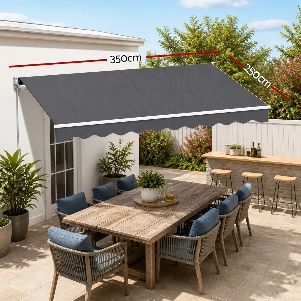 Retractable Folding Arm Motorised Awning Aluminium 3.5M x 2.5M Grey Polyester