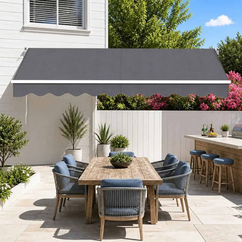Retractable Folding Arm Motorised Awning Aluminium 3.5M x 2.5M Grey Polyester
