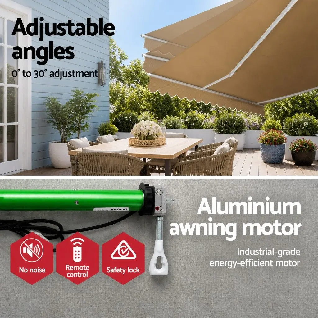 Retractable Folding Arm Awning Motorised 4M x 3M Polyester Fabric Beige Green
