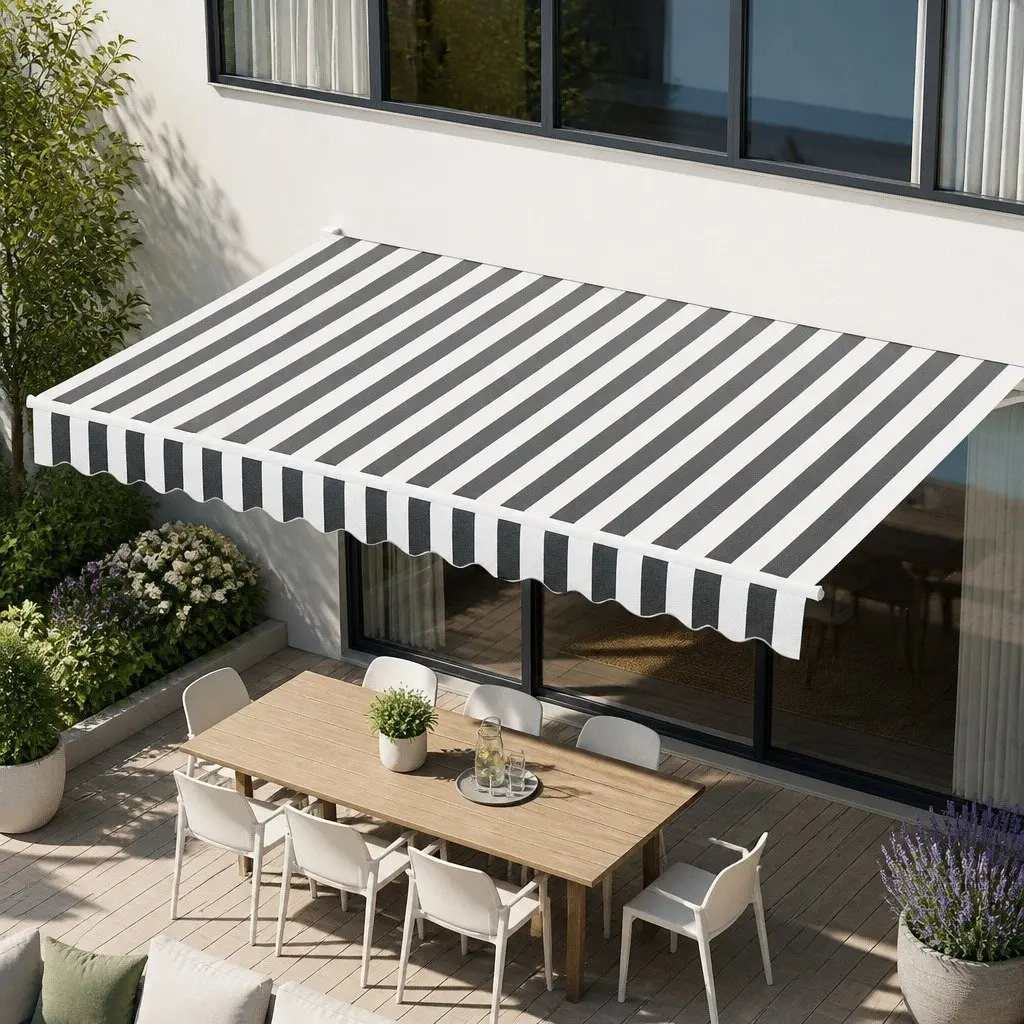 Folding Arm Awning Motorised Aluminium 4M x 3M Grey