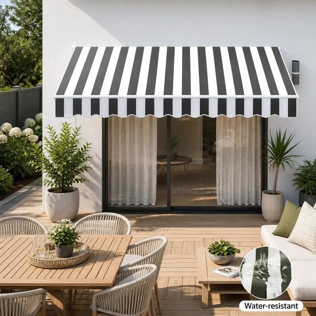 Folding Arm Awning Motorised Aluminium 4M x 3M Grey