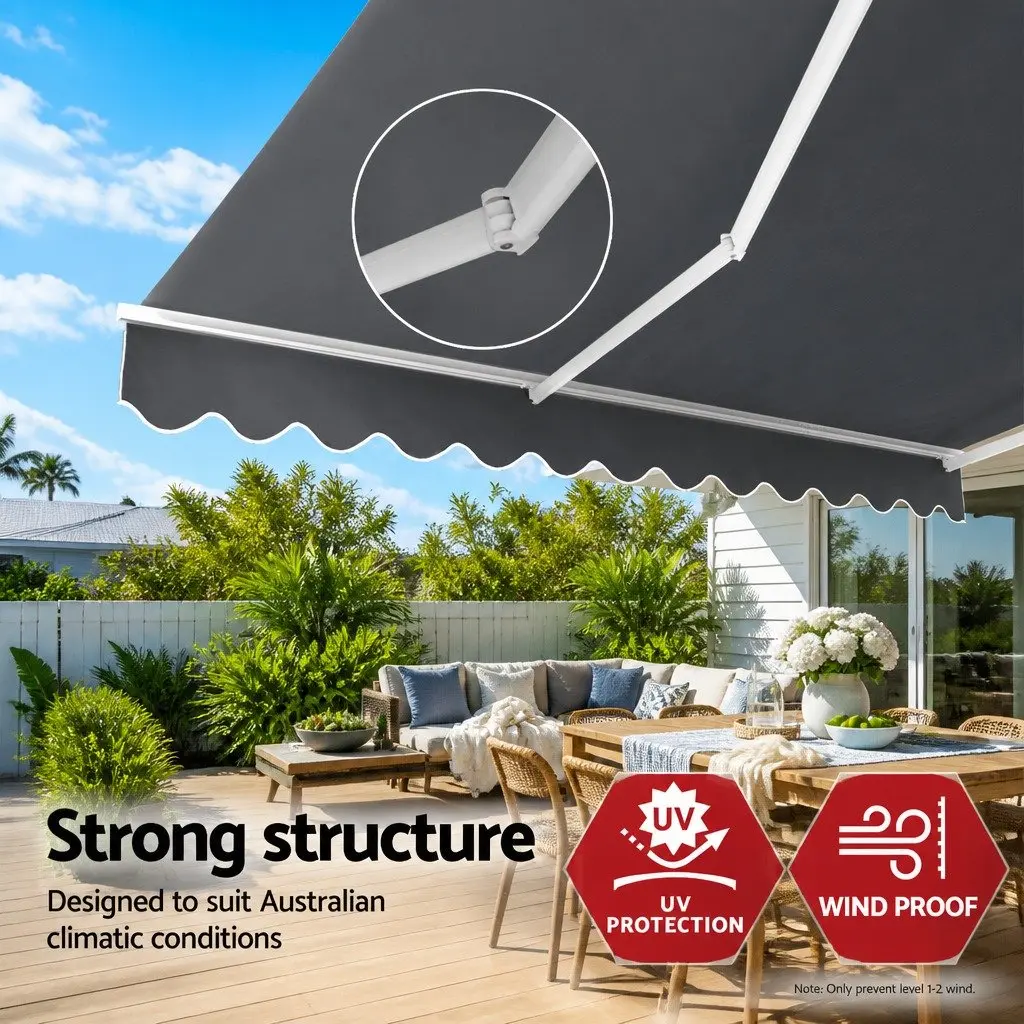 Retractable Folding Arm Awning Motorised 4M x 3M Pearl Grey Polyester Aluminium