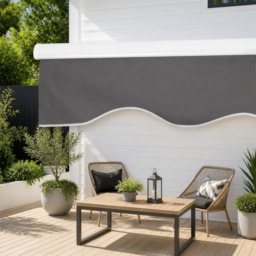 Motorised Retractable Folding Arm Awning Aluminium Frame Polyester Fabric 4.5M x 2.5M Grey or Green