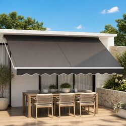 Retractable Folding Arm Awning Motorised Remote Control Sunshade 4.5m x 3m Grey