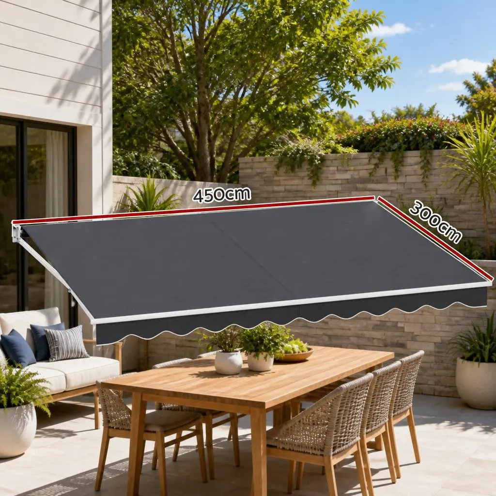 Retractable Folding Arm Awning Motorised Aluminium 4.5m x 3m Grey