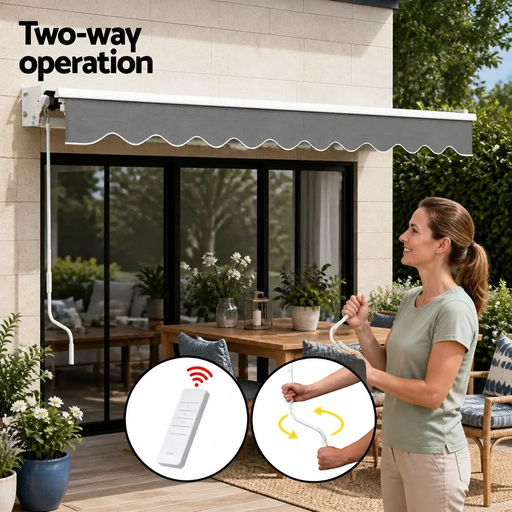 Retractable Folding Arm Awning Motorised Aluminium 4.5m x 3m Grey