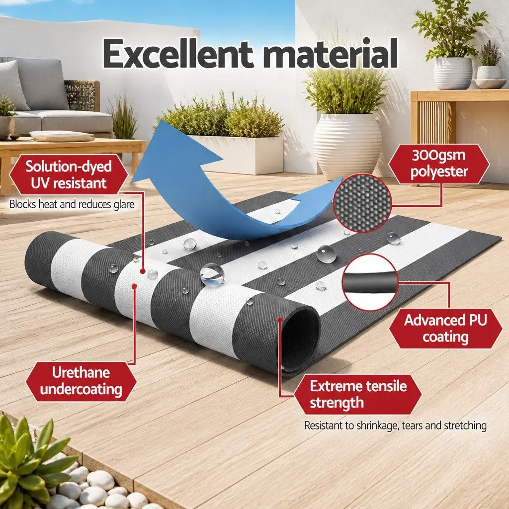 Retractable Folding Arm Awning Motorised Remote Control Aluminium Frame 4.5m x 3m Grey White Green