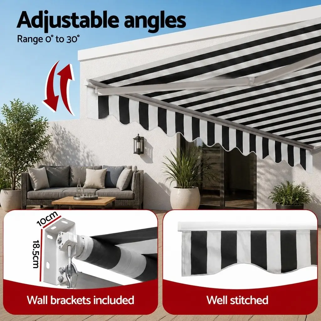 Retractable Folding Arm Awning Motorised Remote Control Aluminium Frame 4.5m x 3m Grey White Green