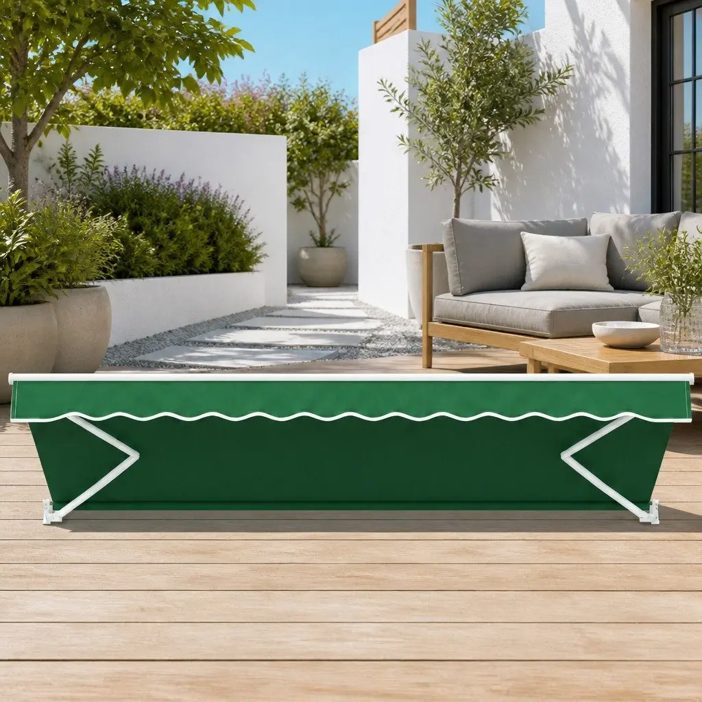 Folding Arm Awning Motorised 5M x 3M Powder-coated Aluminium Dark Green
