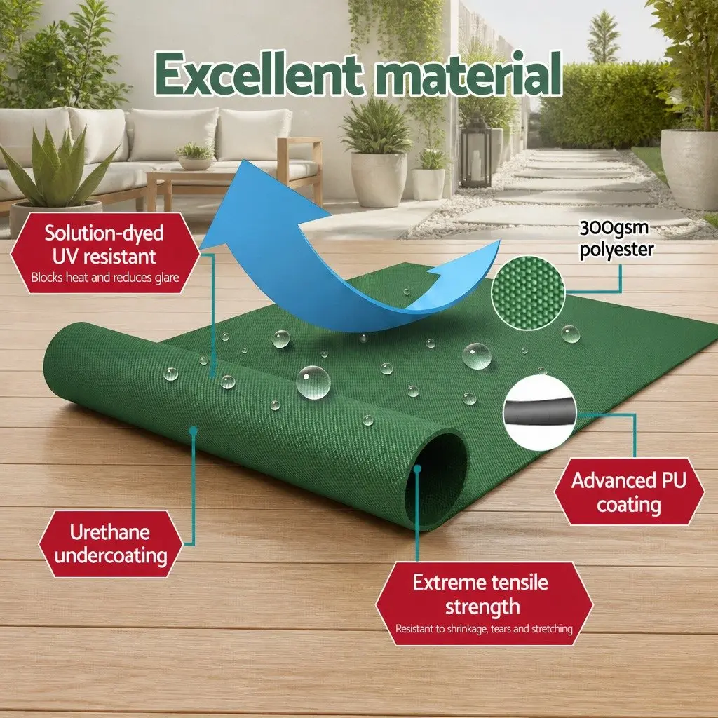Folding Arm Awning Motorised 5M x 3M Powder-coated Aluminium Dark Green