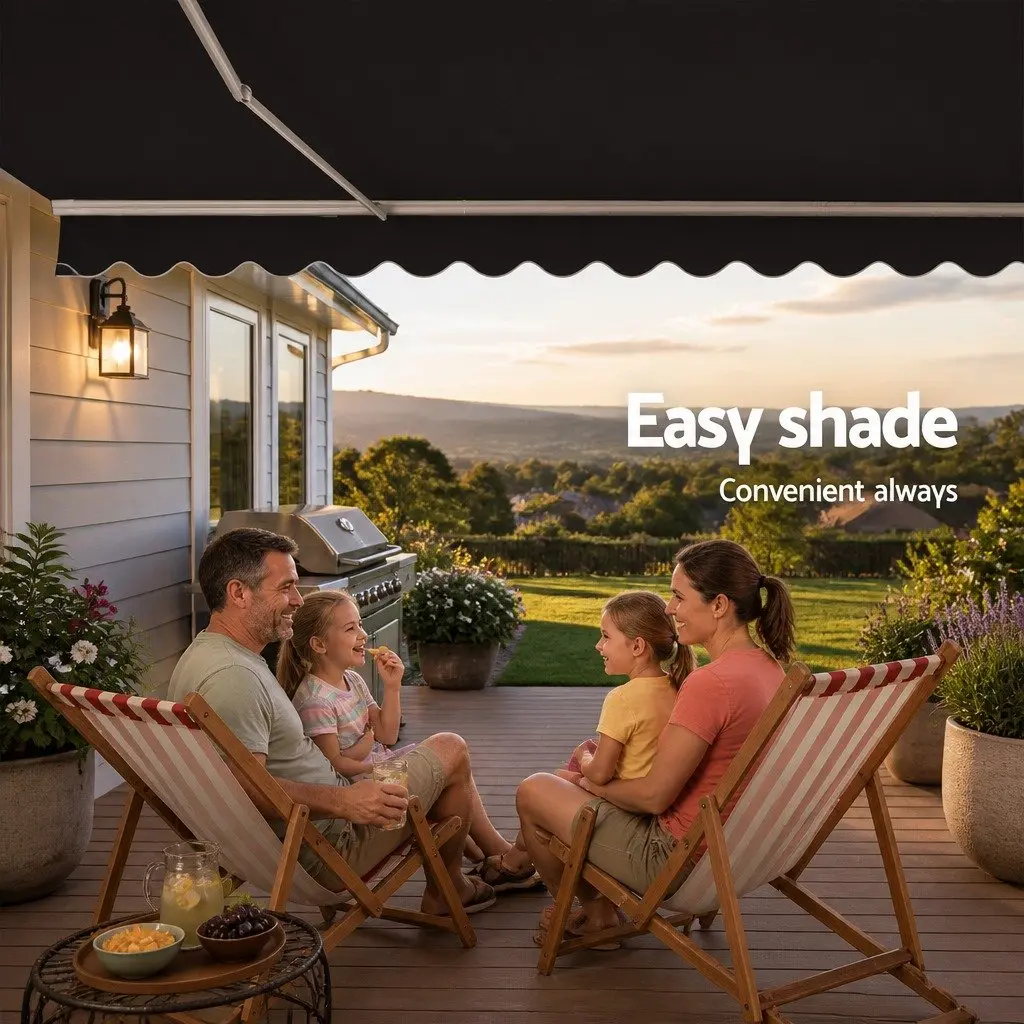 Motorised Retractable Folding Arm Awning Aluminium Frame 5m x 3m Grey Polyester