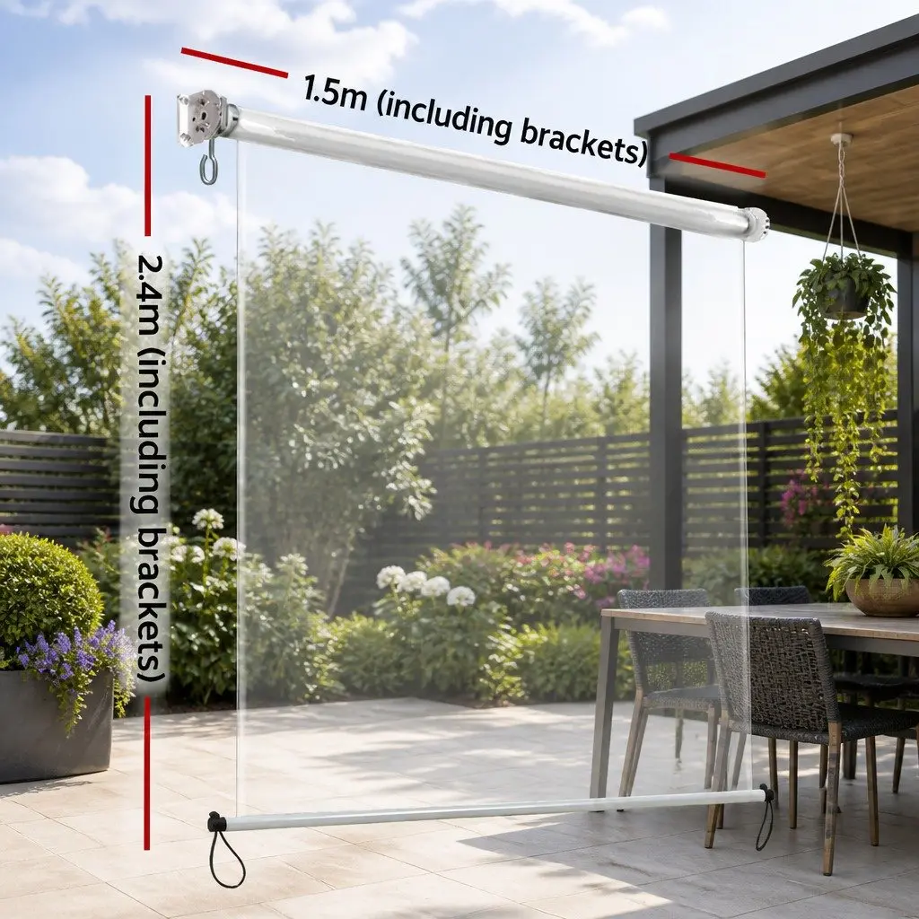 Retractable Awning Aluminium 1.5M x 2.4M Transparent Outdoor Shade Roll Down Blinds Screen