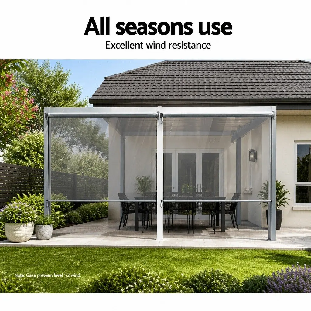 Retractable Awning Aluminium 1.5M x 2.4M Transparent Outdoor Shade Roll Down Blinds Screen
