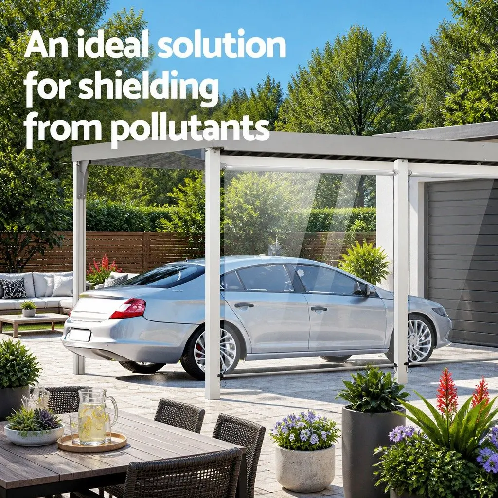 Retractable Awning Aluminium 1.5M x 2.4M Transparent Outdoor Shade Roll Down Blinds Screen