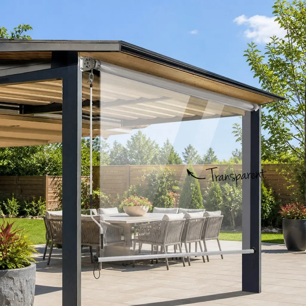 Retractable Awning Aluminium 1.5M x 2.4M Transparent Outdoor Shade Roll Down Blinds Screen