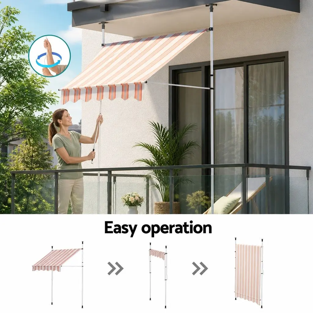 Retractable Awning Polyester Fabric 2X1.8M Beige Brown