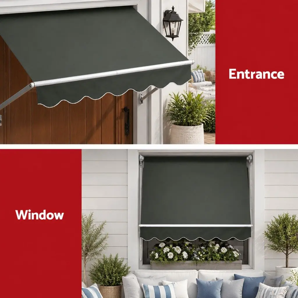 Retractable Pivot Arm Awning Aluminum Frame 1.5m x 2.1m Grey Polyester Shade