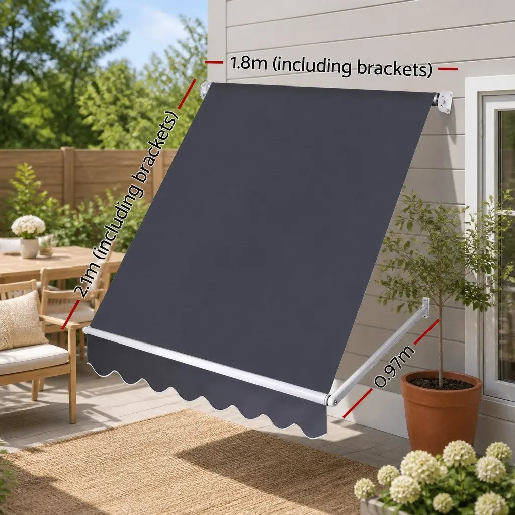 Retractable Awning Aluminum Frame 1.8x2.1m Polyester Fabric Grey