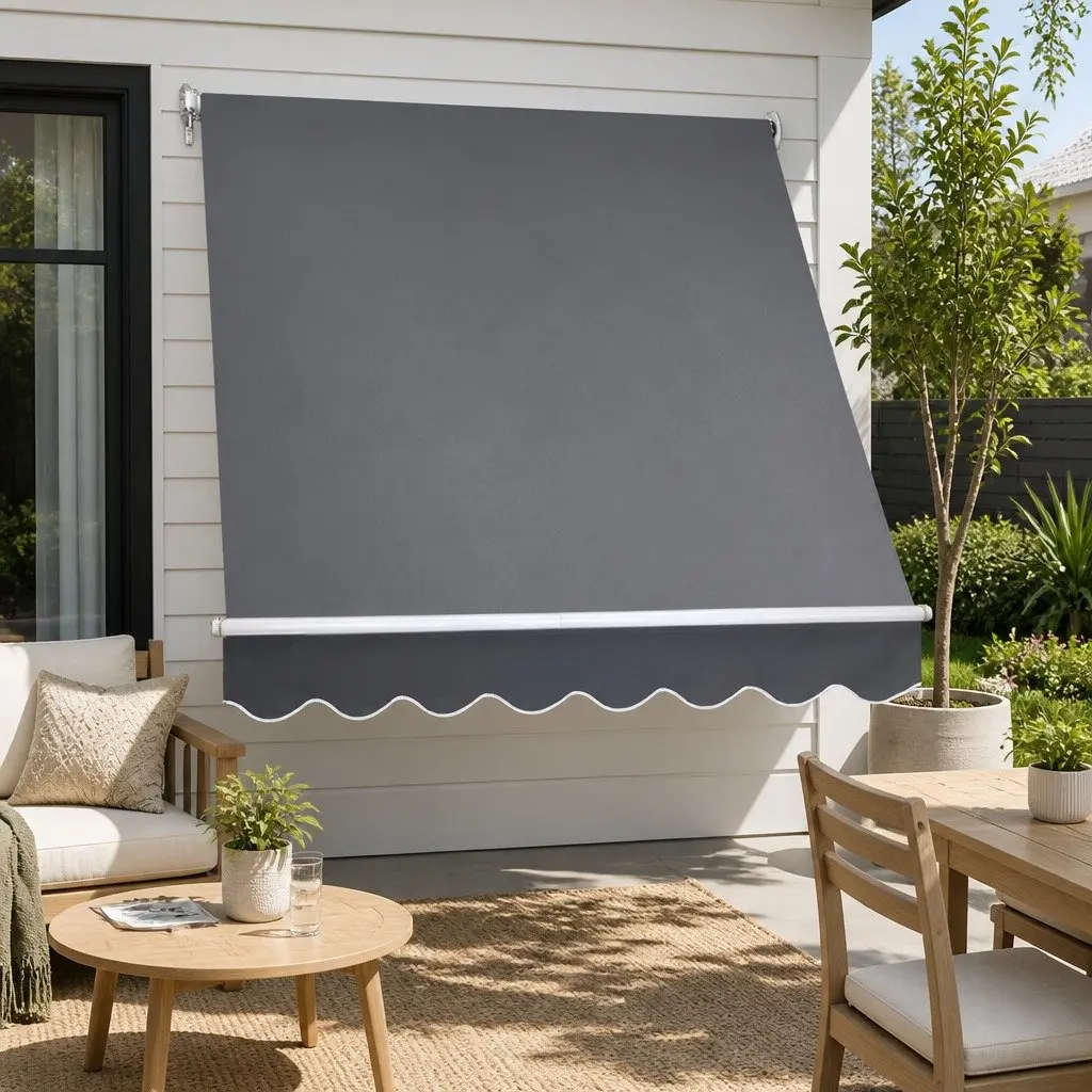 Retractable Awning Aluminum Frame 1.8x2.1m Polyester Fabric Grey