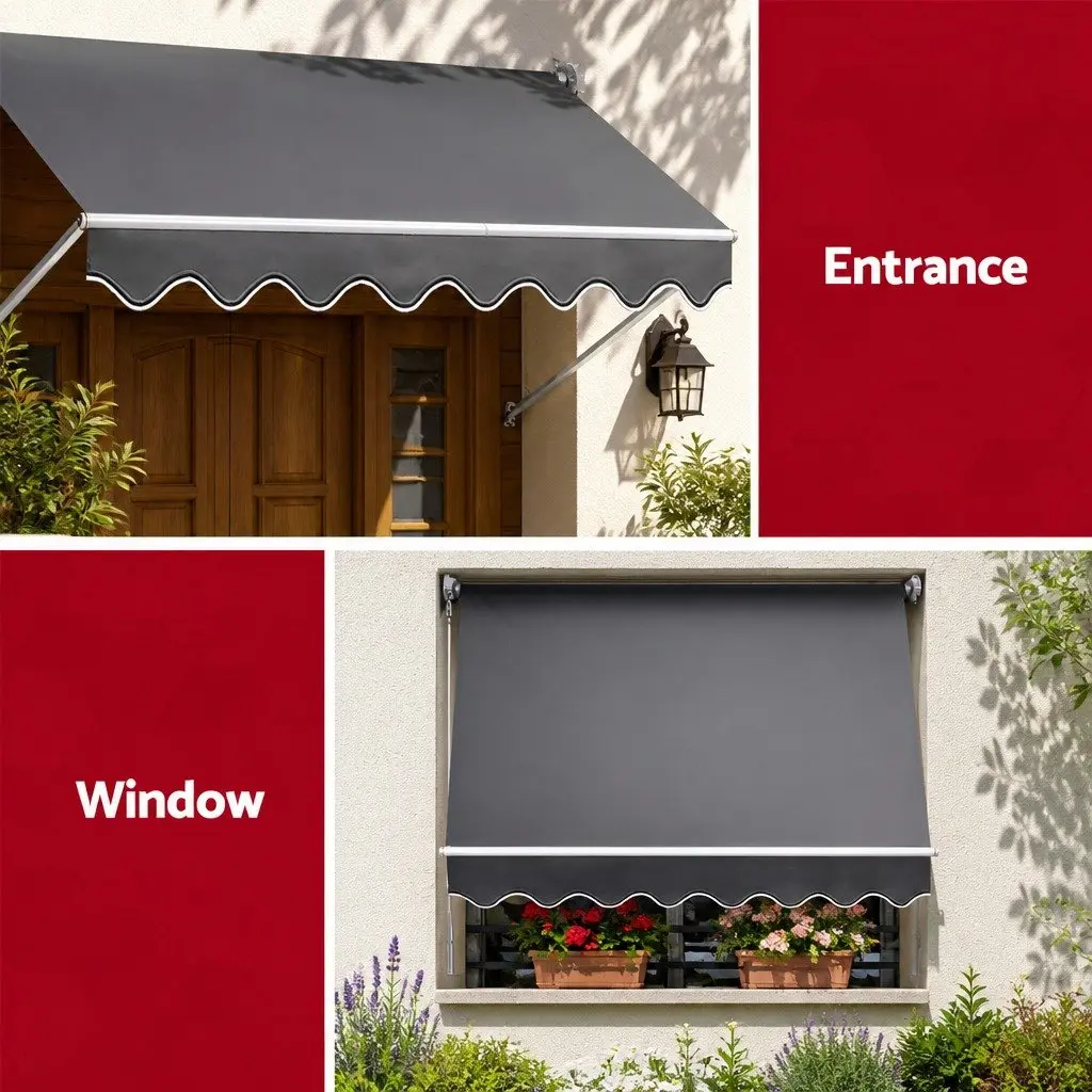 Retractable Awning Aluminum Frame 1.8x2.1m Polyester Fabric Grey