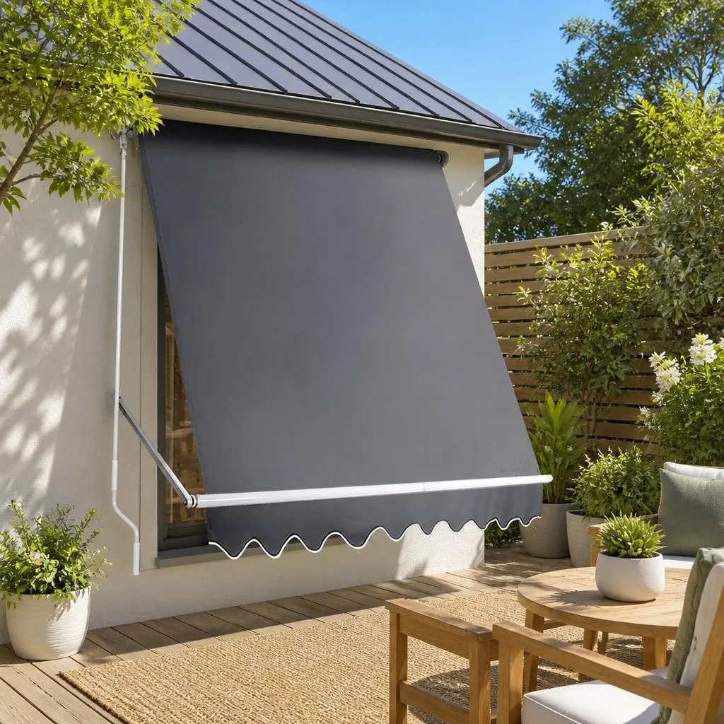Retractable Awning Aluminum Frame 1.8x2.1m Polyester Fabric Grey