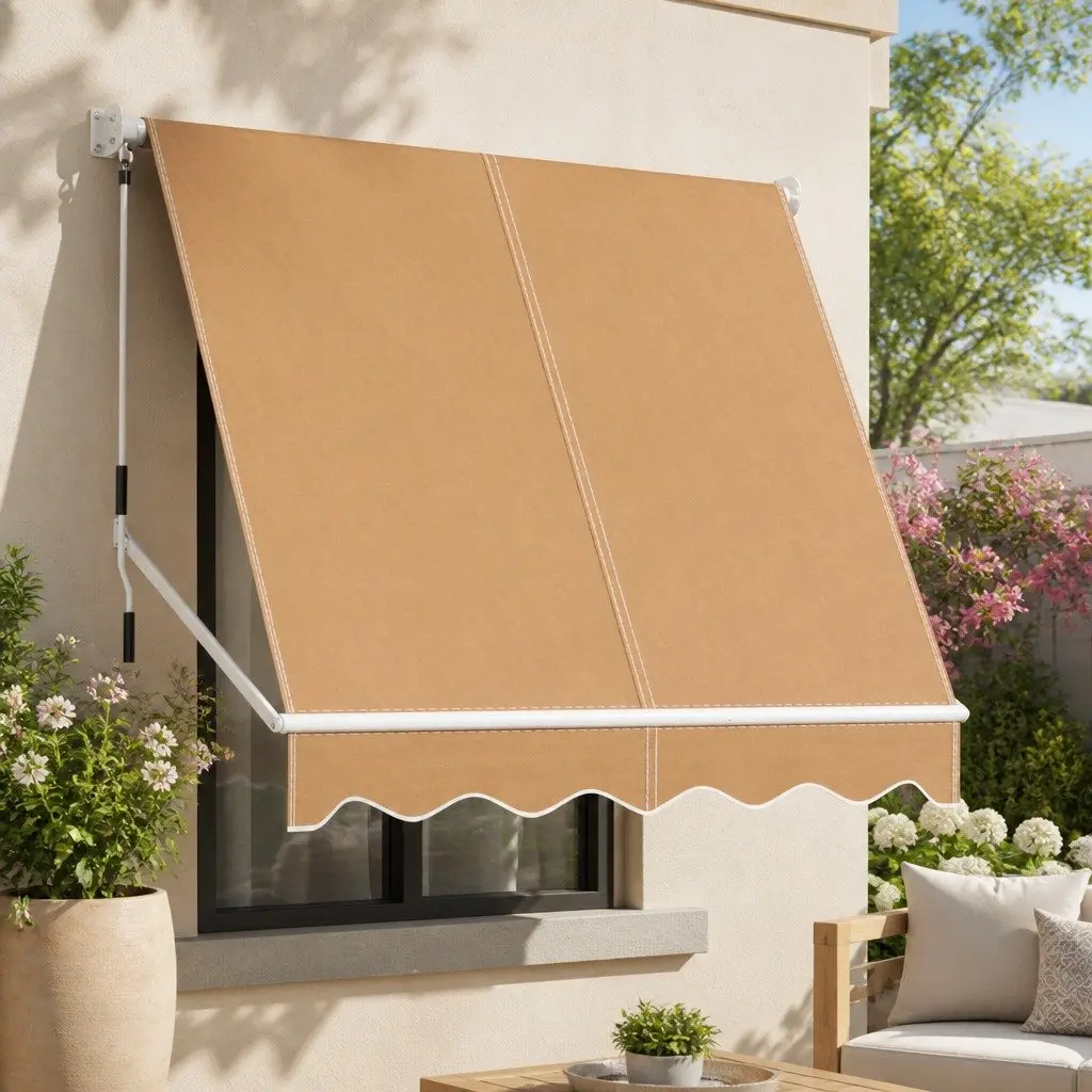 Retractable Pivot Arm Window Awning Outdoor Canopy Shade 2.1 x 2.1M Beige