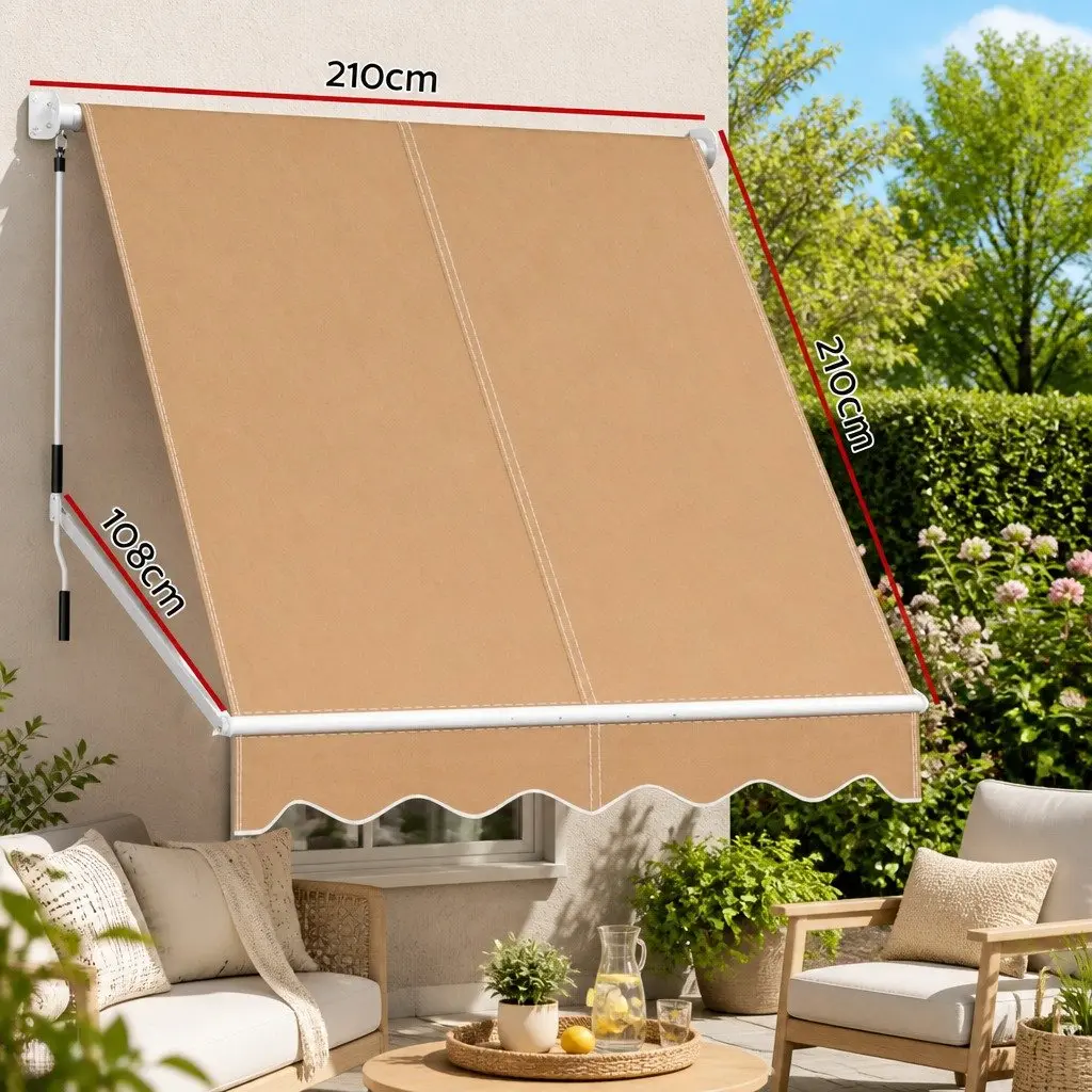 Retractable Awning Aluminum Frame 2.1 x 2.1M Beige Polyester Fabric