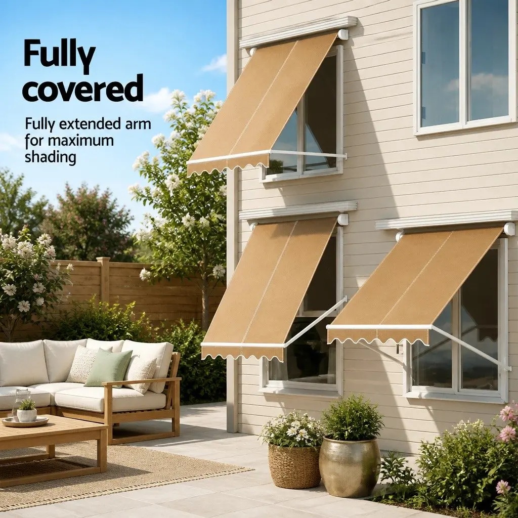 Retractable Awning Aluminum Frame 2.1 x 2.1M Beige Polyester Fabric